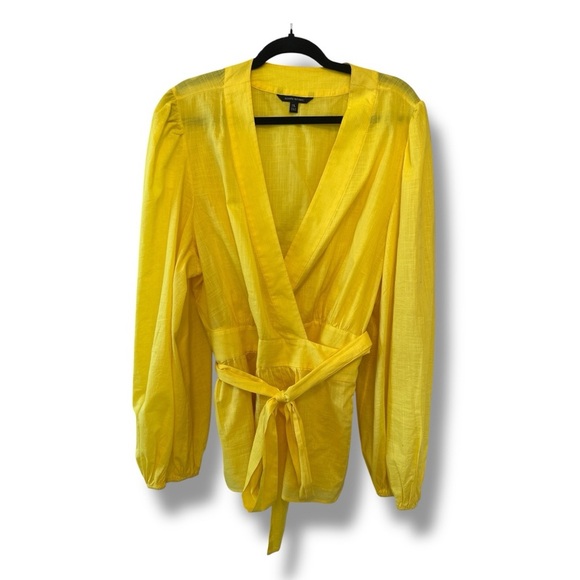 Banana Republic Yellow Balloon Sleeve Wrap Top XXL - Picture 2 of 8